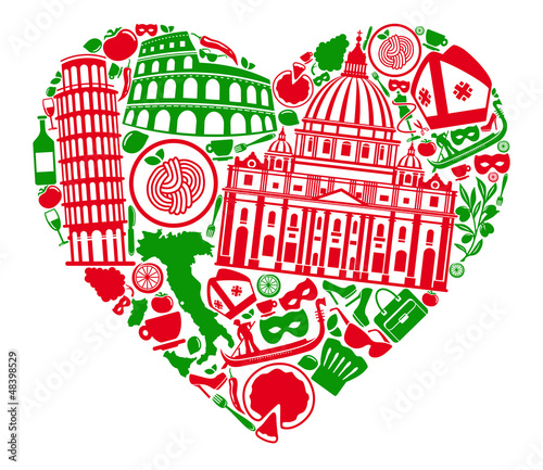 Vector: Traditional symbols of Italy in the form of heart Traditional symbols of Italy in the form of heart