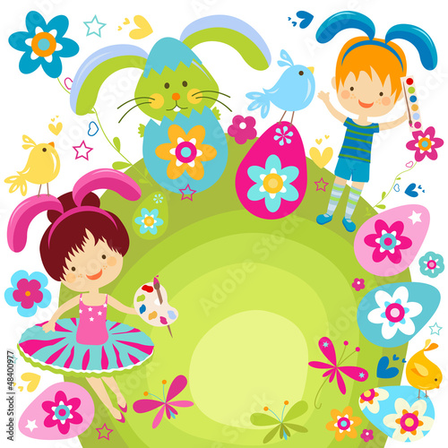 Vector: boy and girl celebrating easter boy and girl celebrating easter