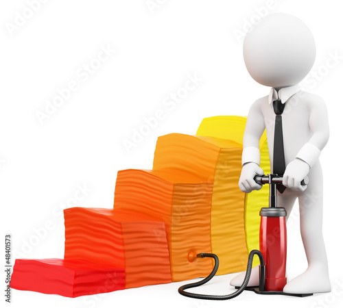 Illustration: 3D white business people. Inflation metaphor 3D white business people. Inflation metaphor