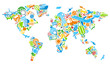 World map of the world from symbols of tourism and travel