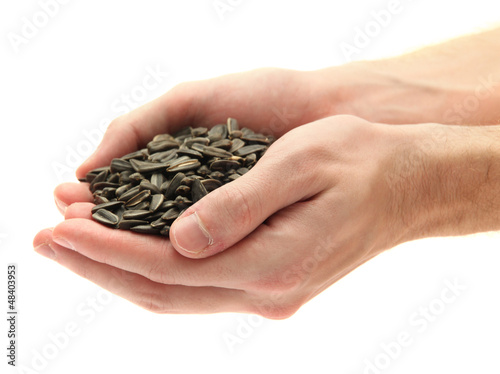 Photo: man hands with grain, isolated on white man hands with grain, isolated on white