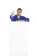 Tradesman holding a mobile phone