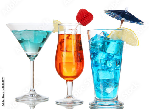 Photo: Alcoholic cocktails with ice isolated on white Alcoholic cocktails with ice isolated on white