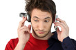 Concept shot showing work and leisure for a young man