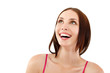 Portrait of attractive happy toothy smiling young woman looking
