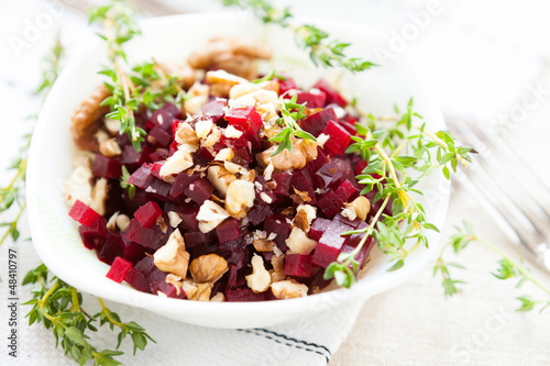 Photo: Beetroot salad and nuts, healthy food Beetroot salad and nuts, healthy food