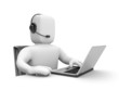 Operator with headset work on laptop