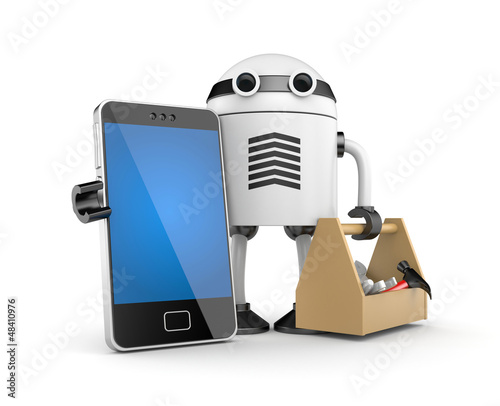Illustration: Mobile phone with robot Mobile phone with robot