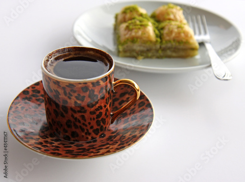 Photo: A Cup of Turkish Coffee and Baklava with pistachios A Cup of Turkish Coffee and Baklava with pistachios