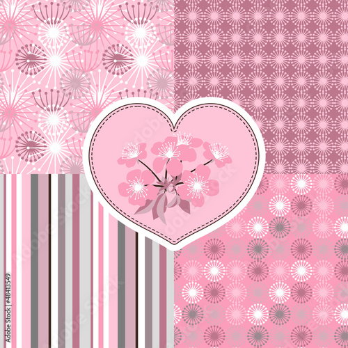 Vector: Cherry blossom seamless stylized flowers 4 patterns. Cherry blossom seamless stylized flowers 4 patterns.