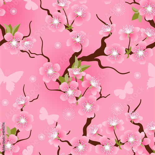 Vector: Cherry blossom seamless flowers pattern. Cherry blossom seamless flowers pattern.