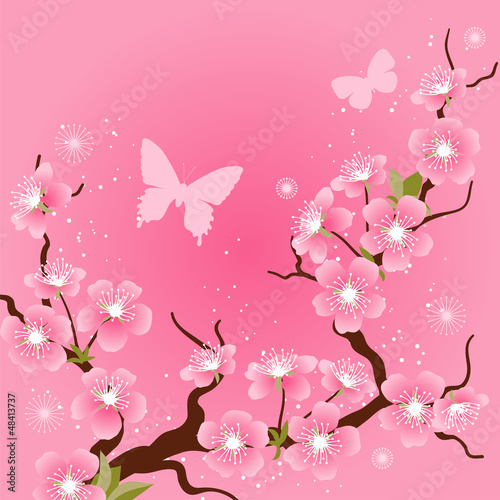 Vector: Card with stylized cherry blossom flowers. Card with stylized cherry blossom flowers.
