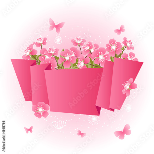 Vector: Card with stylized cherry blossom flowers. Card with stylized cherry blossom flowers.