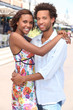 Couple embracing on the street
