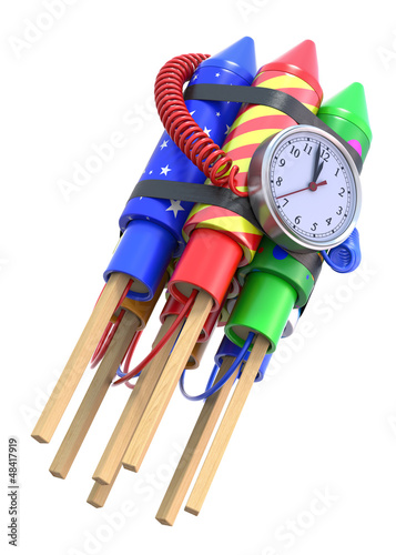 Illustration: Fireworks rockets with the clock Fireworks rockets with the clock
