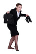 A businesswoman leaving quietly.