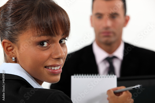 Photo: Woman conducting interview Woman conducting interview