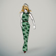 Vektor: Floral green overall / Young woman in trendy outfit Floral green overall / Young woman in trendy outfit