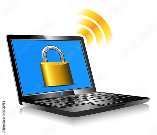 Vector: Padlock on laptop screen Laptop internet surfing protection Padlock on laptop screen Laptop internet surfing protection