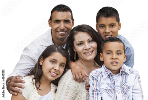 Photo: Happy Attractive Hispanic Family Portrait on White Happy Attractive Hispanic Family Portrait on White