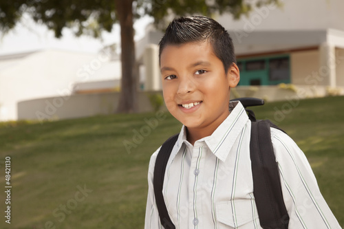 Photo: Happy Young Hispanic Boy Ready for School Happy Young Hispanic Boy Ready for School