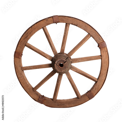 Photo: Old wooden wheel on the white background Old wooden wheel on the white background