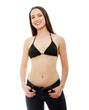 Photo: Beautiful young woman in black top of bikini and jeans Beautiful young woman in black top of bikini and jeans
