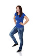 Photo: Happy casual woman with one leg up Happy casual woman with one leg up
