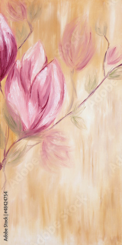 Photo: Oil painting of spring magnolia flowers Oil painting of spring magnolia flowers