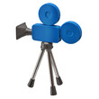 Blue movie camera isolated on white background