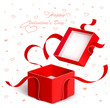 Open gift box with red ribbon torn