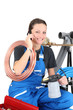 Female plumber and equipment