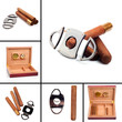 Collage of six photo's of cigars, cutter and humidor isolated on