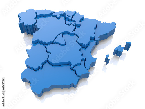 Illustration: Three-dimensional map of Spain. 3d Three-dimensional map of Spain. 3d