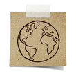 hand draw earth on note taped recycle paper