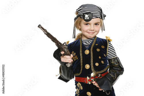 Photo: Little girl wearing pirate costume holding a gun Little girl wearing pirate costume holding a gun