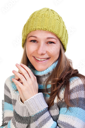 Photo: Pretty girl in a colorful sweater Pretty girl in a colorful sweater