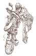crazy on a motorcycle, stuntman - hand drawing