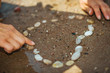 Closeup on rocks laid out in shape of heart on sandy beach