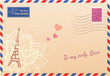 Vintage french envelope with Eiffel tour, flowers and hearts
