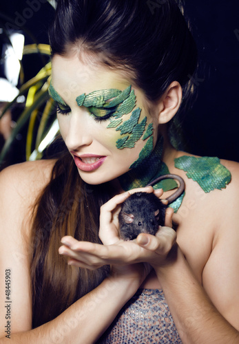 Photo: woman snake with rat woman snake with rat