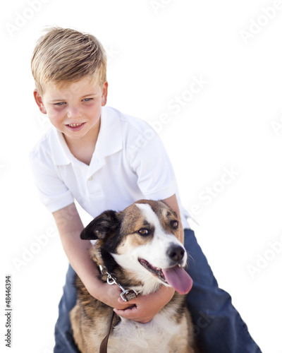 Photo: Handsome Young Boy Playing with His Dog Isolated Handsome Young Boy Playing with His Dog Isolated
