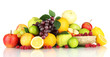 Assortment of exotic fruits and berries, isolated on white