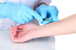 vaccine injection in hand isolated on white