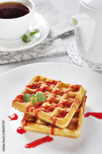 Photo: Waffles with strawberry jam Waffles with strawberry jam