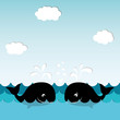 Vector: Card with Cute Smiling Whales Card with Cute Smiling Whales