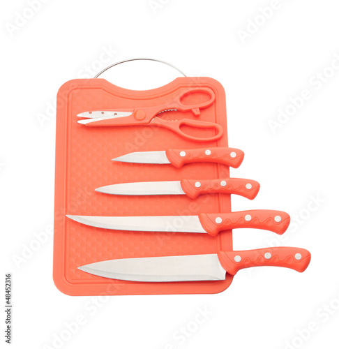 Photo: Knife set and scissors with plastic board Knife set and scissors with plastic board