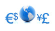 Currency symbols moving around planet Earth