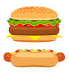 Hotdog and burger on white background. Illustration