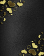Black background with gold hearts on the edges.